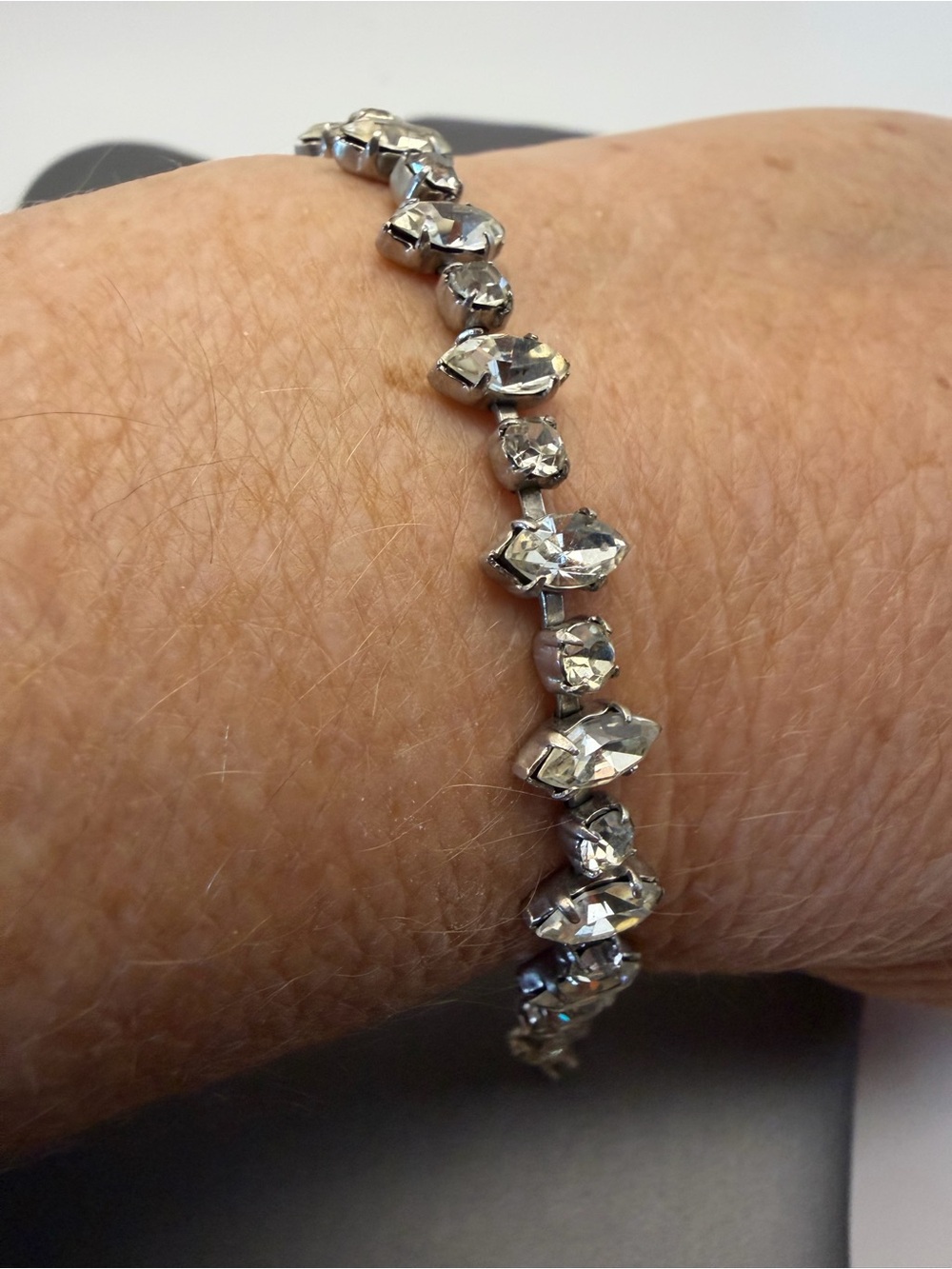 Made in Austria Tennis Bracelet Clear Marquis Rhinestone Bracelet 6.75”